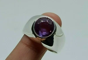 Rare Round Cut 5 Carat Alexandrite Sterling Silver 925 Handmade Mens Plain Ring - Picture 1 of 12