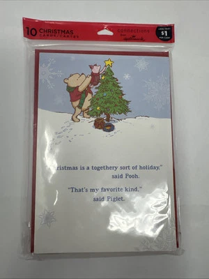 Winnie the Pooh 10-Pack of Disney Christmas Cards NEW Piglet Hallmark Connection - Image 1 of 4