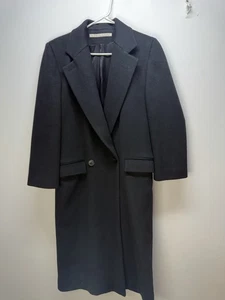 PERRY ELLIS Saks Fifth Avenue Vintage schwarz Wolle volle Länge Jacke Trenchcoat Gr. 4 - Bild 1 von 16