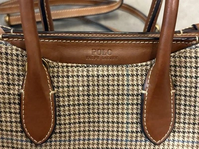 Vintage Ralph Lauren Satchel Bag houndstooth Leather Tote Shoulder Women Brown - Image 1 of 4