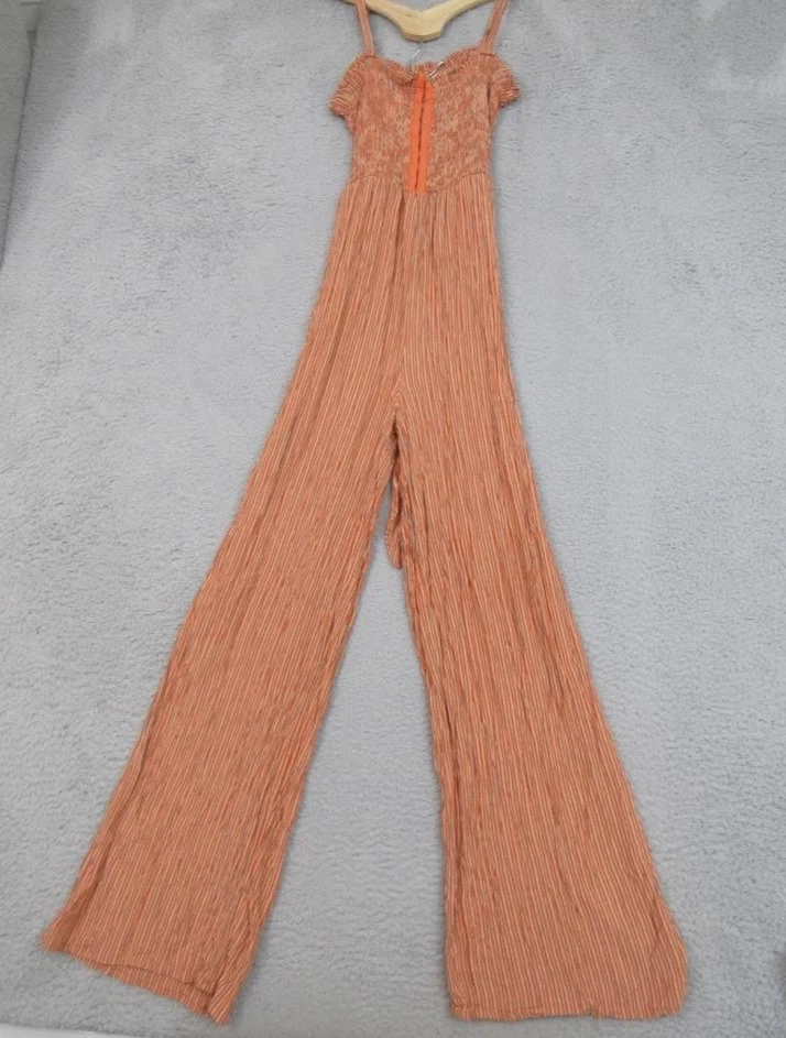 Mono Aeropostale Mujer Mediano Naranja Rayas Calado Pierna Ancha Corbata Cinturón Foto 1 de 4