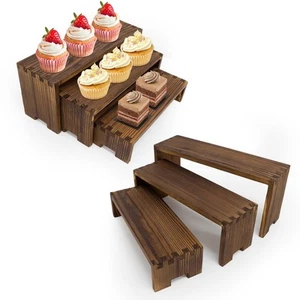 6-Piece Wood Display Risers Set - 2 x 3-Tier Rectangular Stands, Layered Aest... - Picture 1 of 6
