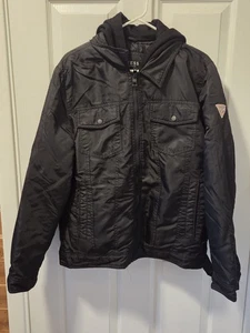 Guess Los Angeles men's jacket black Size large Pockets Hooded - Picture 1 of 9