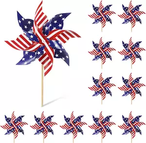 Wind Spinners Outdoor, 12Pcs American Flag Patriotic Pinwheels Red White and Blu - Picture 1 of 7