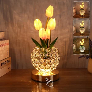 Birthday Gifts Women/Mom Cordless Table Lamp 3 Color Crystal Flower Bedside Room - Picture 1 of 1