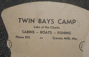 c1940 Gravois Mills Missouri Ozarks bahías dobles campamento barcos pesca abanico anuncio - Imagen 1 de 3