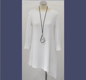 PRAIRIE COTTON USA W643 Waffle Weave Jersey ANGLE-HEM A-Line TUNIC Top S M L XL - Picture 1 of 6