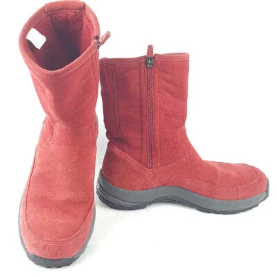 LL Bean Mujer 9" Botas de Nieve Talla 7.5 Rojo Gamuza Cuero Cremallera Lateral Forradas de Vellón Foto 1 de 4