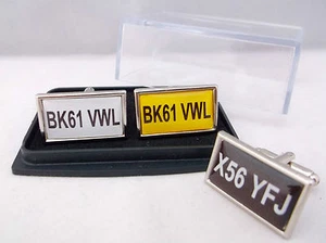 CUSTOM PERSONALISED CAR LICENCE NUMBER PLATE BADGE BESPOKE MENS CUFFLINKS GIFT - Picture 1 of 9