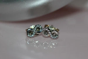 NIB PANDORA Sparkling Infinity Stud EARRINGS  Gift Set Shine Bright Ceramic Box - Picture 1 of 4
