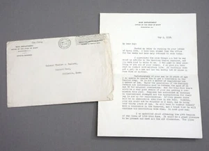 1938 Carta tipográfica firmada por el general Malin Craig al coronel Charles A. Ranlett - Imagen 1 de 9