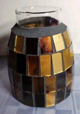 Mosaic Glass Lamp Shade 4.5" Tall, 4" Wide 2 1/8" Fitter Gold Copper Bown  - Image 1 of 4