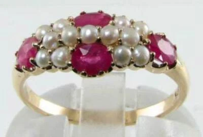 9K 9CT GOLD RUBY PEARL ART DECO INS CLUSTER BAND ETERNITY RING FREE RESIZE - Image 1 of 4