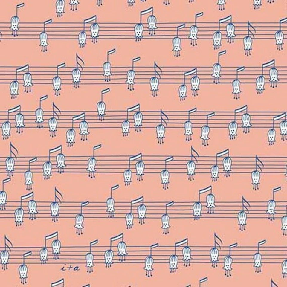 Melodie Musical Notes Pink 100% Cotton Fabric by The Yard - Image 1 of 1