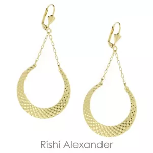 18k Gold Filled Textured Semi Circle Leverback Earrings Handmade in Brazil - Picture 1 of 1