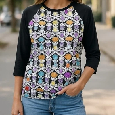 Camiseta LuLaRoe Disney Randy Minnie Mouse Camiseta Gráfica Negra y Azul Talla Grande Foto 1 de 4