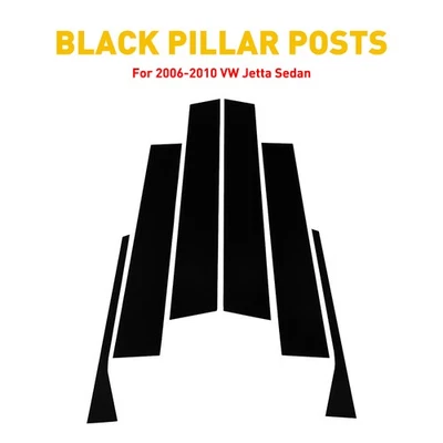 6PCS Black Pillar Cover Posts Door Trim Window Decal For 2006-10 VW Jetta Sedan - Imagem 1 de 4