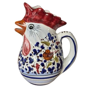 Deruta Hand Painted Italian Ceramic Rooster Of Fortune Pitcher - Picture 1 of 7