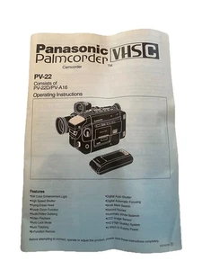 Panasonic Palmcorder PV-22 - PV22D/PV-A16 VHS Camera - Instruction Manual - Picture 1 of 2