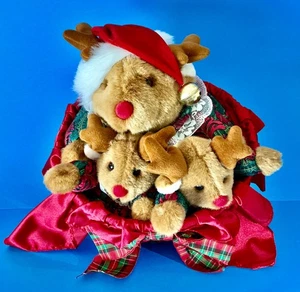 CHRISMAS BASKET w/ BELL MAMA MOOSE & TWIN BABY MOOSE NESTING DECOR - Picture 1 of 6