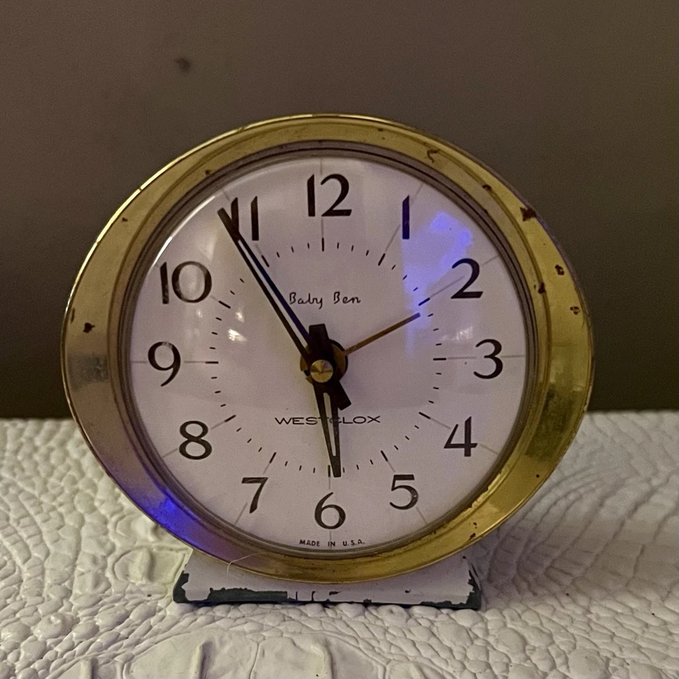 Vintage Westclox Baby Ben Style 8 Wind Up Alarm Clock Gold and White/Cream 53632 - Image 1 of 4