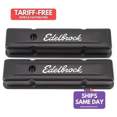 Edelbrock 4643, 2 Pack Black Steel Valve Cover Kit Sbc Signature Series Black  - Image 1 of 4