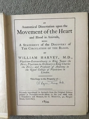 Anatomical Dissertation -Movement of the Heart & Blood in Animals -W Harvey 1894 - Image 1 of 4