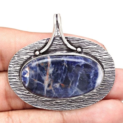 Colgante Piedras Preciosas Sodalita Hecho a Mano Regalo Día de la Madre Joyería Plata 1.75" Foto 1 de 4