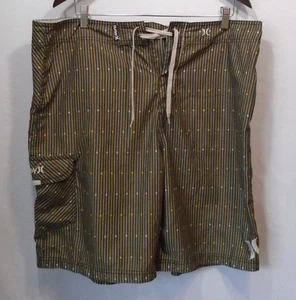 Hurley Shorts Men's Brown Striped Pocket Tie Up Board Shorts Size 38 - Picture 1 of 4