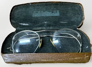 Antique Wire Frame Eyeglasses 1/10 GF Victorian Aviator Flexible Arm Case - Picture 1 of 12
