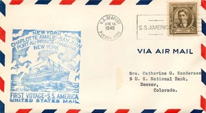 RARE, 10c 1940, S.S AMERICA NAVY PUERTO RICO U.S. SEAPOST SHIP MAIL TO DENVER - Picture 1 of 2