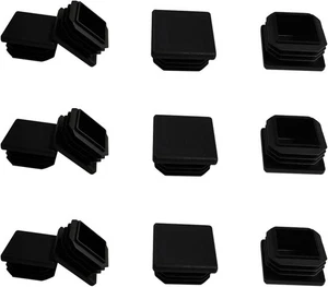 12 Pack 1.25 Inch Square Plastic Plugs, Black, Square Tube End Caps, Non-Slip, A - Picture 1 of 7