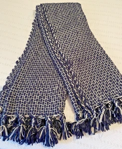 West Elm Marled Basketweave Throw Blanket Navy Blue And White 50x60 - Picture 1 of 8