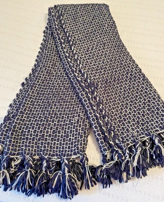 West Elm Marled Basketweave Throw Blanket Navy Blue And White 50x60 - Image 1 of 4
