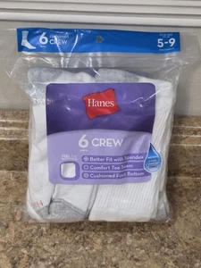 Hanes 6 Paar Pack coole bequeme gepolsterte Crew-Socken aus Stoff (Schuhgröße 5-9) NEU - Bild 1 von 5