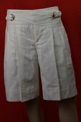 NUEVO CON ETIQUETAS GUCCI 173385 OFF WHITE LINO RAYAS CINTURÓN 2 X HEBILLA PANTALONES CORTOS 40 $695 ITALIA Foto 1 de 4