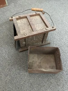 Antique 1800's Coal Tin Foot Warmer Hand Punched Design 4 Wooden Carriage Buggy - Picture 1 of 9
