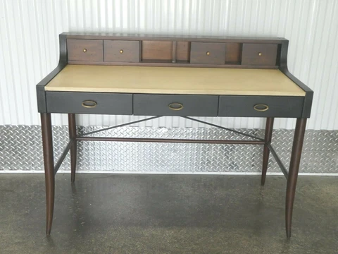 TOMMI PARZINGER STYLE GRASS CLOTH WRAPPED  LEATHER TOP WOOD DESK Cover