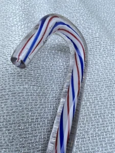 Vintage Hand Blown Candy Cane Red White & Blue Ribbon Art Glass Latticino - Picture 1 of 11