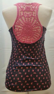 Julies Closet Womens Sz M Navy Blue w/Pink Bunny Rabbit Lace Racer Back Tank Top - Picture 1 of 7