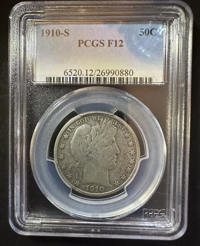 1910-S 50c PCGS F12 - Barber Half Dollar Cover