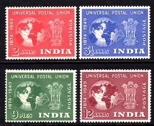 India 223-226, montado sin montar o nunca montado, $35.50. Michel 207-210. UPU-75, 1949. Símbolos, pilar Asoka - Imagen 1 de 1