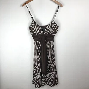 A.P.N.Y. Women's Brown Zebra Print Empire Waist Spaghetti Strap Dress - Size S - Picture 1 of 5