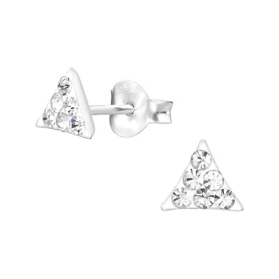 Bambini 925 Argento Sterling Triangolo Cristallo Ear Borchie - Astuccio Regalo - Immagine 1 di 4