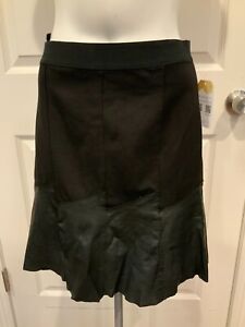 Elie Tahari Black Skirt W/ Elastic Waist & 100% Lamb Leather Hem, Size 2 (US)