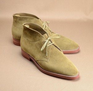 Bespoke Handmade Beige Color Genuine Suede Oxford Whole Cut Chukka Boots For Men