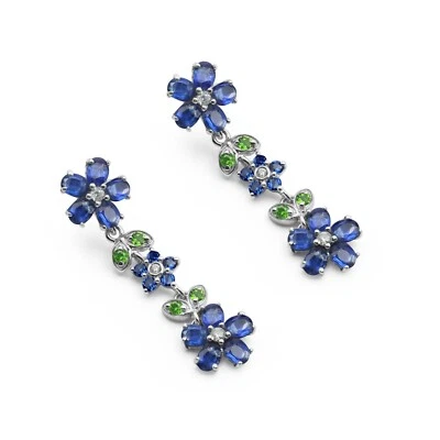 Natural Kyanite Gemstone Dangle Earrings Sterling Silver Chrome Diopside Jewelry - Image 1 of 4