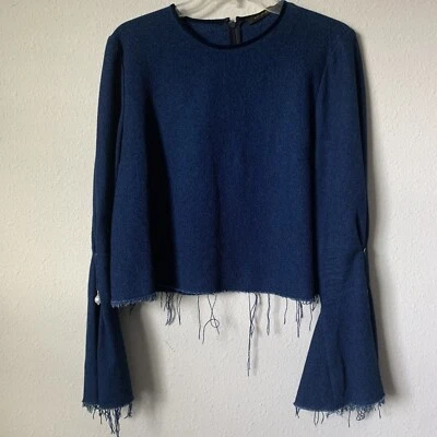 Mother of Pearl 牛仔复古条纹下摆铃铛长袖衬衫,尺寸 8 B-11 — 第 1/4 张图片