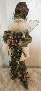 Mark Roberts 11" Pine Cone Snow Fairy Posable White Coat Green Holly Berry Wings - Picture 1 of 4
