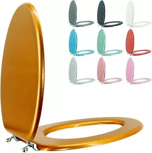 Elongated Toilet Seat Wood Toilet Seat Prevent Shifting with Zinc Alloy Hinges A - Picture 1 of 3